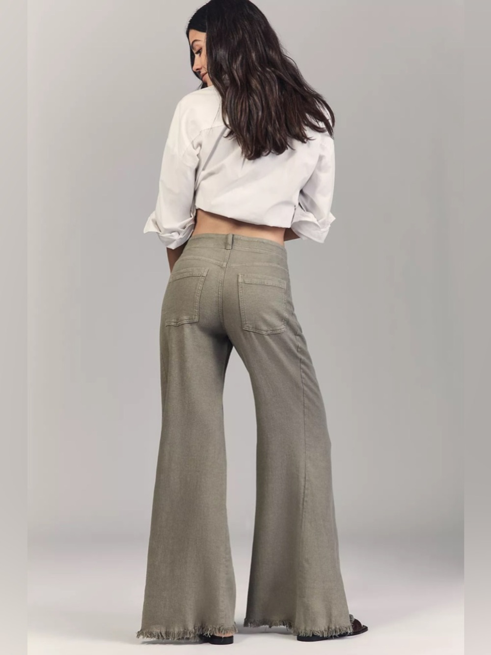 NWT Size 33 - The Adi Linen Cotton Mid-Rise Flare Pants by Pilcro (NWT US$ 148)